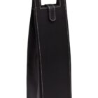 A black leather wine bag with white stitching, featuring a handle and a logo that reads SOURCE FILE STORAGE in white text. The bag is standing upright against a plain white background.