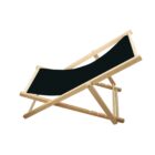 A wooden-framed deck chair with a black fabric seat, positioned sideways, against a plain white background.