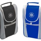 Two insulated bags side by side. One is black with gray accents, and the other is blue with gray accents. Both feature zippered fronts and a handle, with Northstar Productions printed in white on the flap.
