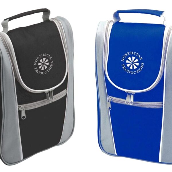 Two insulated bags, one black and gray, the other blue and gray, both with a Northstar Productions logo. They have zippered compartments and a handle on top.