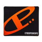 Black mouse pad with large orange logo and CYBERPOWERPC in white text.