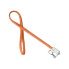 An orange cable strap with a metal clip and white plastic casing at one end. The strap forms a loop, and the cable is marked with small hitt logos in white.