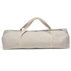 A rectangular beige canvas bag with white piping and dual handles.