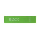 A green resistance band with the brand name BLACC printed in white on the left side. The word Medium is written vertically on the right side.
