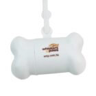 Bone-shaped white container with a loop for hanging, featuring the whiskers N paws logo and the URL wnp.com.hk printed on it.
