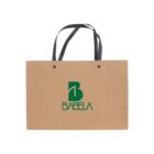 Brown paper shopping bag with black handles and a logo featuring a large green B above the word BABELA. The logo is centered on the front of the bag.