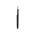 A sleek, retractable ballpoint pen with a black body and a white clip, shown upright against a white background.