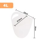 A white, teardrop-shaped container is shown with dimensions labeled: 22cm width, 21.5cm diagonal, and 26cm height. An orange square in the top left corner displays 4L, indicating the capacity.