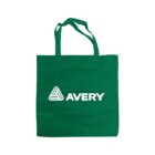 A green tote bag with the word AVERY in white, featuring a triangular logo above the text, against a plain white background.