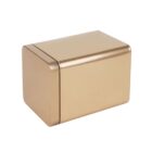 A rectangular, matte gold box with rounded edges, shown in a closed position. The box has a sleek, modern design and smooth surface, suggesting it could be used for storage or as a decorative item.