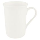 A plain white ceramic mug with a curved handle, set against a white background.