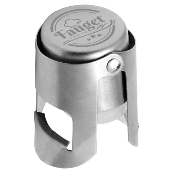Stainless steel champagne stopper with a sleek, cylindrical design and Fangeer branding on the top. The stopper features two metal arms that secure it onto the bottle.