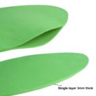 Close-up of a green foam sheet with text indicating Single layer 3mm thick. The top section of the image shows a slightly bent segment, highlighting its flexibility and thinness.