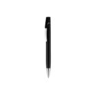 A sleek black ballpoint pen with a silver tip and clip is shown against a white background.