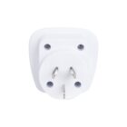 A white electrical plug adapter with three prongs. The adapter has a rectangular shape with rounded edges, designed to connect devices to different socket types. The prongs are positioned for compatibility with specific outlet standards.