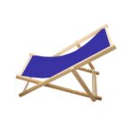 A wooden-framed beach chair with a vibrant blue fabric seat is displayed against a plain white background. The chair is positioned in a relaxed, reclined angle.