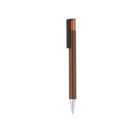 A sleek metallic pen with a copper-colored body and a black clip. The pen has a silver tip and is set against a plain white background.