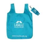 Teal reusable bag with LASALLE College of the Arts logo and website. Includes a matching pouch with keyring.