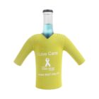 A bottle with a yellow cover shaped like a shirt, displaying the text I Love Cans and the logo for the Sydney Breast Cancer Foundation. The website www.sbcf.org.au is also printed on the cover.