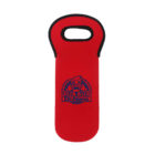Red bottle sleeve with a handle and a blue cartoon scientist holding a test tube. The text reads, Safe, Certified, No Spillage and Dr. Nano.