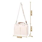 A beige tote bag with multiple pockets and two short handles. It has an adjustable shoulder strap. Dimensions are shown as 32cm wide, 24cm tall, 12cm deep, and the strap length is 50cm.