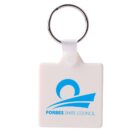 A white square keychain with a silver ring. It features a blue logo with a stylized circle and wave, accompanied by the text FORBES SHIRE COUNCIL.