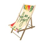 Deck chair with Hello August text and tropical fruit design.