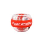 Red Power Wrist Ball with a transparent outer layer, showcasing the internal mechanism. It is designed to improve grip strength and exercise wrists.
