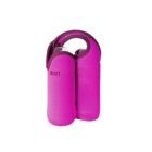 A pink neoprene wine tote with two compartments, designed to carry bottles. The tote has a handle for easy carrying and features the brand name BUILT on the side.