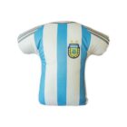 A plush pillow shaped like a jersey with blue and white vertical stripes, featuring a logo with two stars.