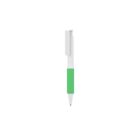 A white and green pen with a clip, shown standing vertically against a plain white background.