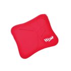 Red fabric pouch with a zipper on one edge. It features abstract stitched patterns on the surface and a logo with the text West on the lower right corner.