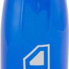 A blue stainless steel water bottle with a silver screw-on lid and bottom base. The bottle has a logo with a geometric design and the word Carbon printed on it.