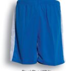 Blue athletic shorts with white side panels displayed against a white background. The text below reads Royal Blue / White.