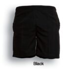 Black shorts with an elastic waistband, front pockets, and a simple, relaxed fit. The word Black is written below the shorts against a light background.