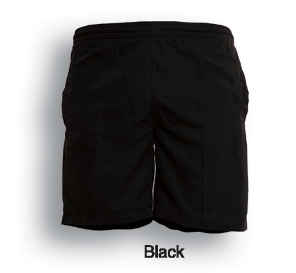 Black shorts with an elastic waistband, front pockets, and a simple, relaxed fit. The word Black is written below the shorts against a light background.