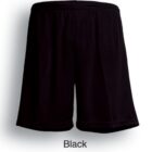 Black athletic shorts displayed against a white background, labeled Black underneath.