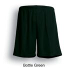 Green athletic shorts with an elastic waistband, labeled Bottle Green underneath. The shorts are plain, with a smooth texture, displayed against a white background.