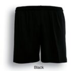 A pair of plain black shorts with an elastic waistband is displayed against a white background. The word Black is written below the shorts.