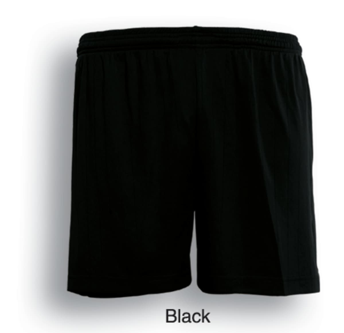 A pair of plain black shorts with an elastic waistband is displayed against a white background. The word Black is written below the shorts.