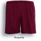 A pair of burgundy shorts with an elastic waistband is set against a plain white background. The word Burgundy is written below them.