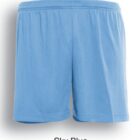Sky blue athletic shorts with an elastic waistband and subtle vertical stitching. Text below reads Sky Blue.