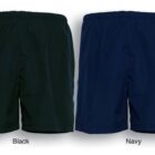 Two pairs of shorts displayed against a white background. The pair on the left is black, and the pair on the right is navy blue. Both shorts have an elastic waistband and a simple design.
