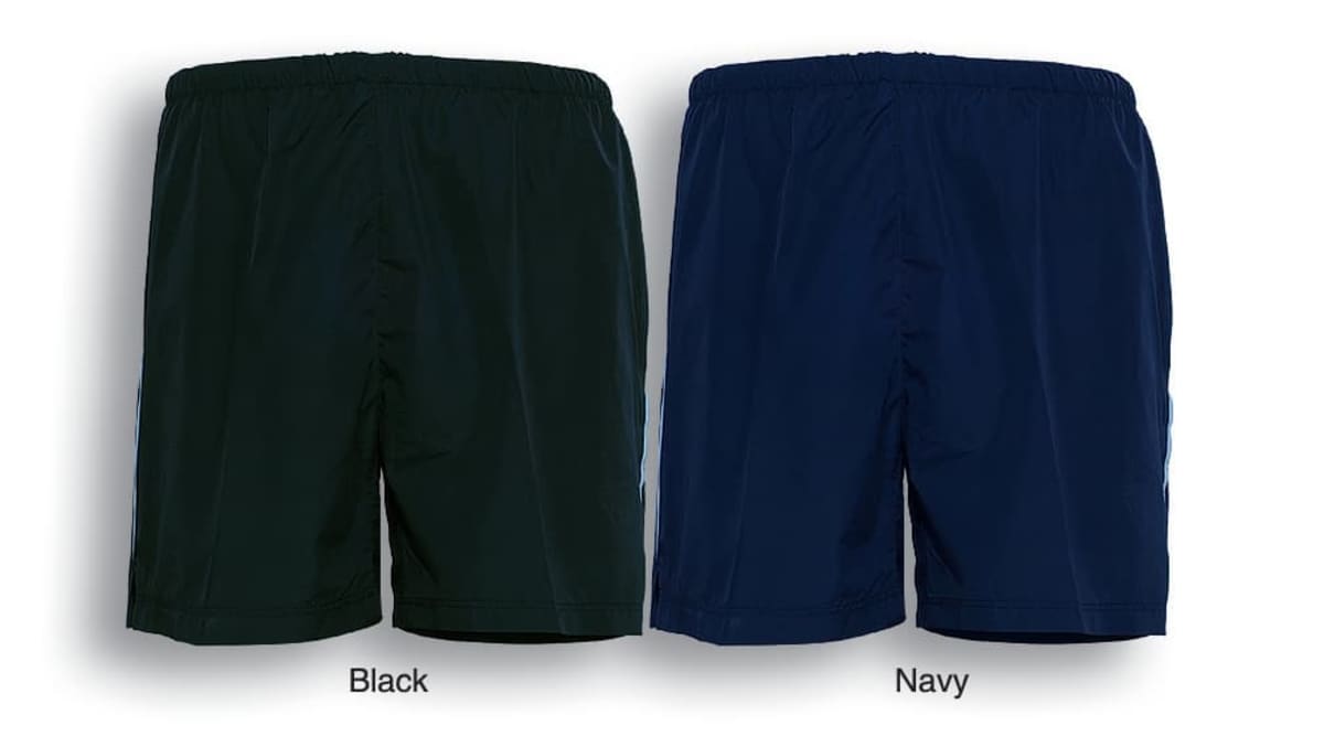 Two pairs of shorts displayed against a white background. The pair on the left is black, and the pair on the right is navy blue. Both shorts have an elastic waistband and a simple design.