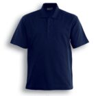 Navy blue polo shirt with short sleeves and a collar. The shirt features a three-button placket and is displayed on a plain white background. The word Navy is written below the shirt.