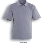 Gray short-sleeved polo shirt with a collar and three buttons. The shirt is labeled Snow Marle.