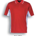 A red polo shirt with white side panels and a white trim on the collar. The shirt has short sleeves and appears to have a button placket. The text below reads Red / White.