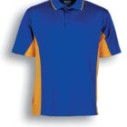 Polo shirt with a royal blue front and sleeves, featuring gold side panels. The shirt has a collar and three buttons at the top. Text below reads Royal Blue / Gold.