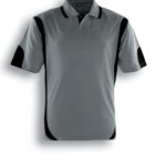 Gray polo shirt with black accents on the shoulders and sides. The shirt features a three-button placket and a collar. Below the shirt, the text reads Grey / Black.