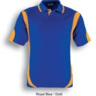 A royal blue polo shirt with gold accents along the sides, under the arms, and around the collar. The short-sleeve shirt has a classic collar and three buttons. The text below reads Royal Blue / Gold.
